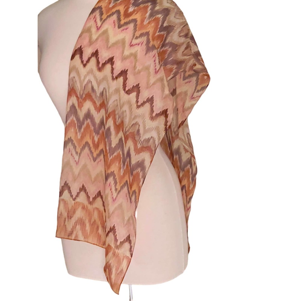 Echo 100% Silk Scarf Chevron Zigzag Print Pink Brown Orange Oblong